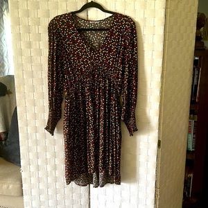 Red and yellow floral printed mid length dress